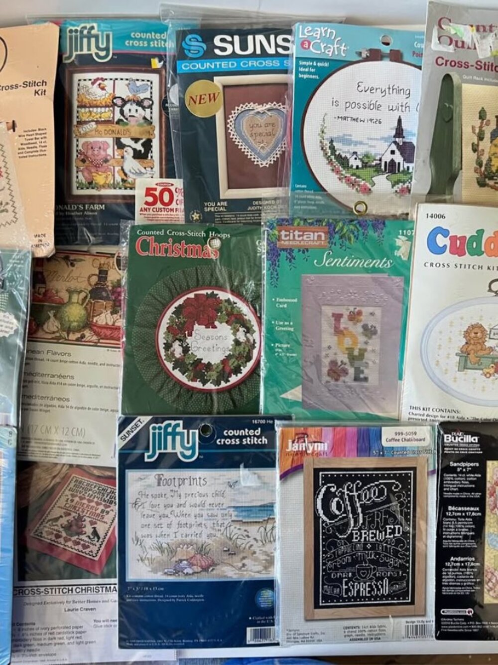 Lot of 15 Counted Cross Stitch Kits 14ct Bucilla Janlynn Various Designs